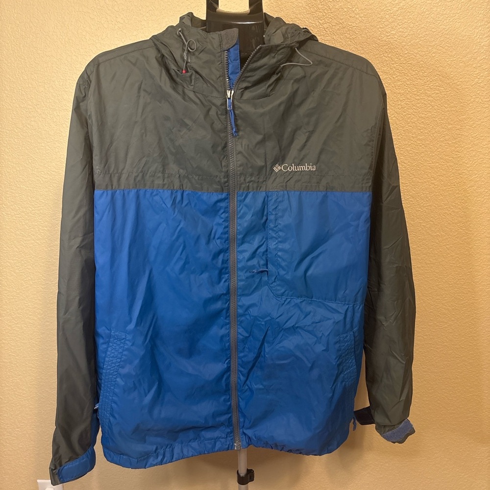 Columbia Blue Gray‎ Hooded Windbreaker Jacket Fleece Lined Men’s L